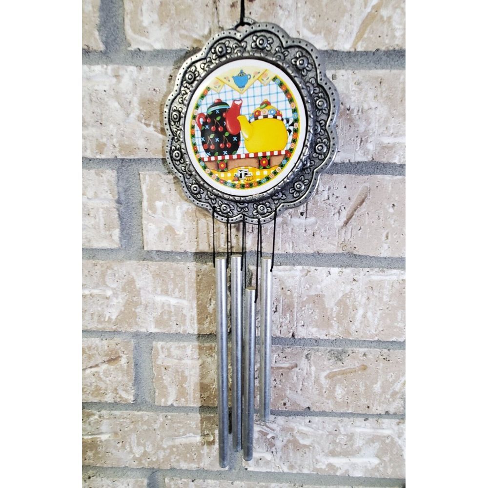 Carson Teapots Kettle Pewter 1996‎ Wind Chimes Porcelain Face Country Kitchen